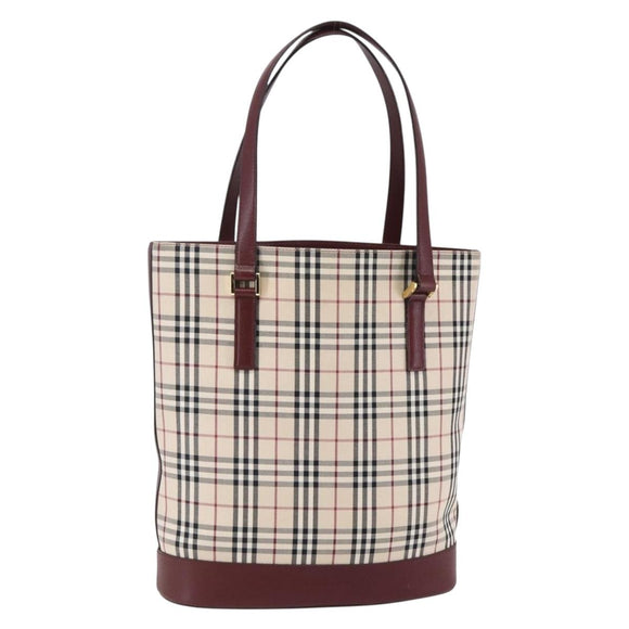 BURBERRY Nova Check Tote Bag Canvas Beige Gold Auth ep11287