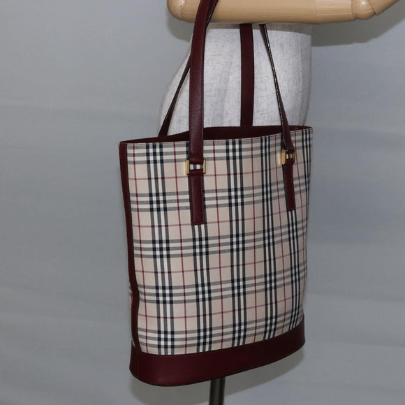 BURBERRY Nova Check Tote Bag Canvas Beige Gold Auth ep11287
