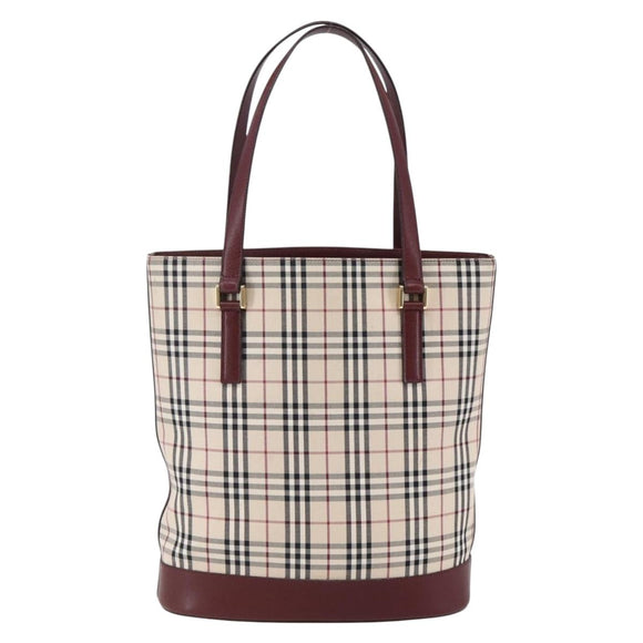 BURBERRY Nova Check Tote Bag Canvas Beige Gold Auth ep11287