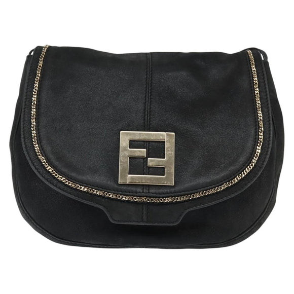 FENDI Shoulder Bag polyester Black Gold Auth ep11289