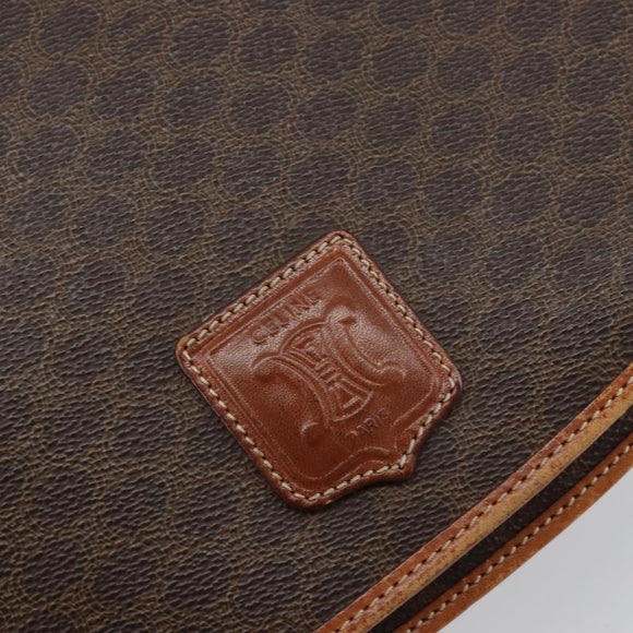 CELINE Macadam Canvas Shoulder Bag PVC Leather Brown Gold Auth ep11291