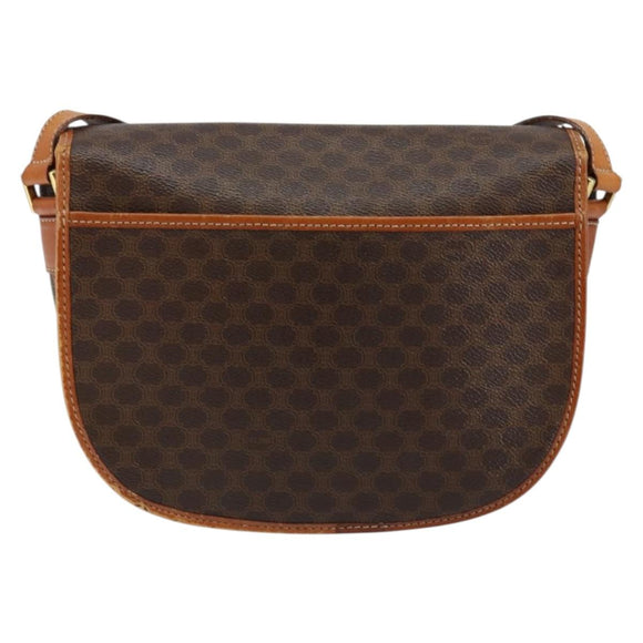 CELINE Macadam Canvas Shoulder Bag PVC Leather Brown Gold Auth ep11291