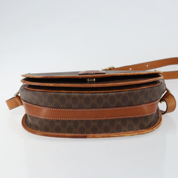 CELINE Macadam Canvas Shoulder Bag PVC Leather Brown Gold Auth ep11291