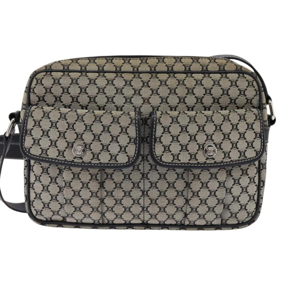 CELINE Macadam Canvas Shoulder Bag Navy Gold Auth ep11305