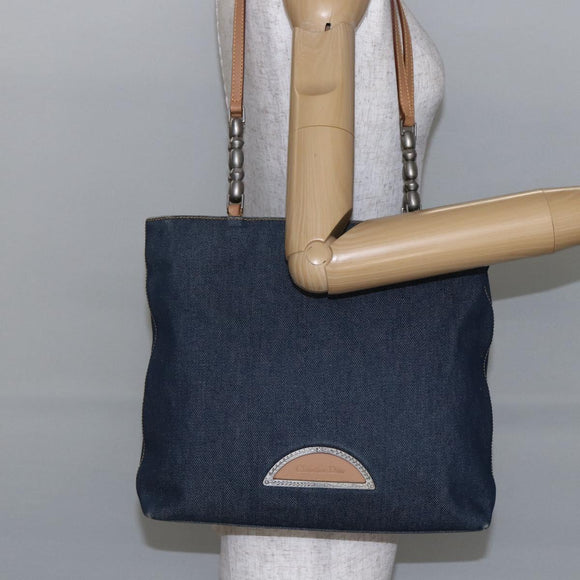 Christian Dior Maris Pearl Tote Bag Denim Navy Auth ep11309