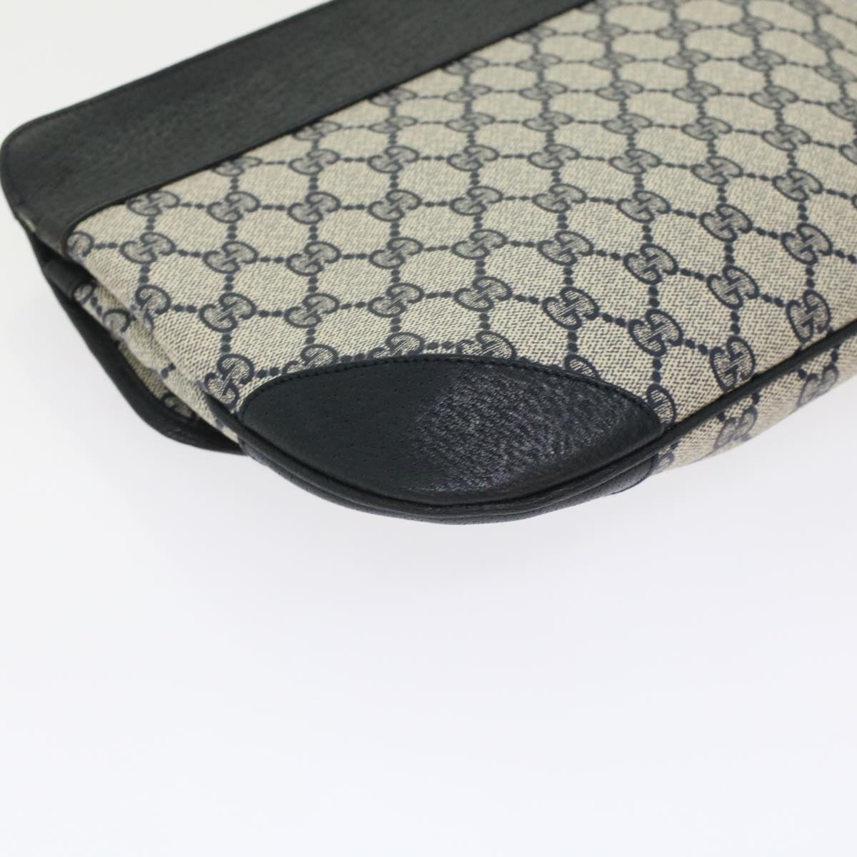 GUCCI GG Canvas Clutch Bag PVC Leather Gray Navy Auth ep1131