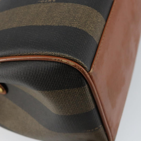 FENDI Pecan Canvas Hand Bag PVC Brown Gold Auth ep11310