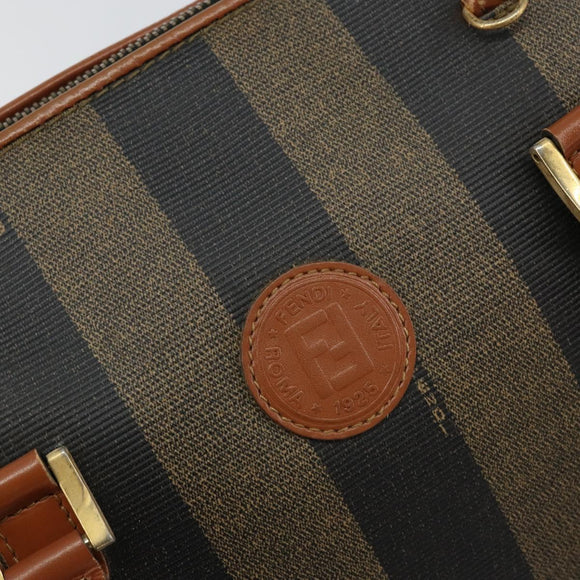 FENDI Pecan Canvas Hand Bag PVC Brown Gold Auth ep11310