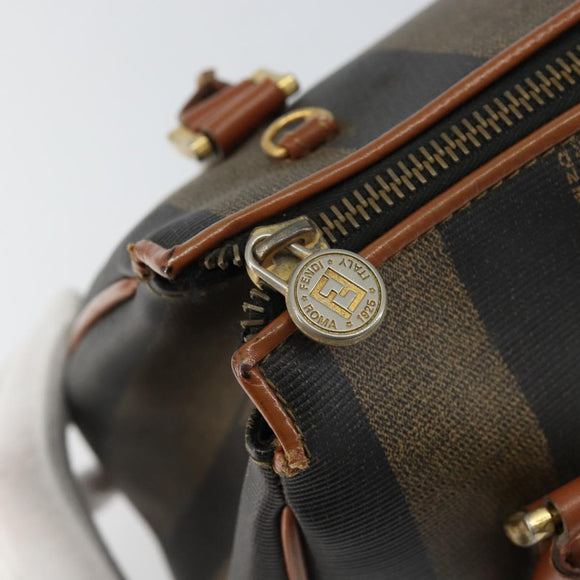FENDI Pecan Canvas Hand Bag PVC Brown Gold Auth ep11310