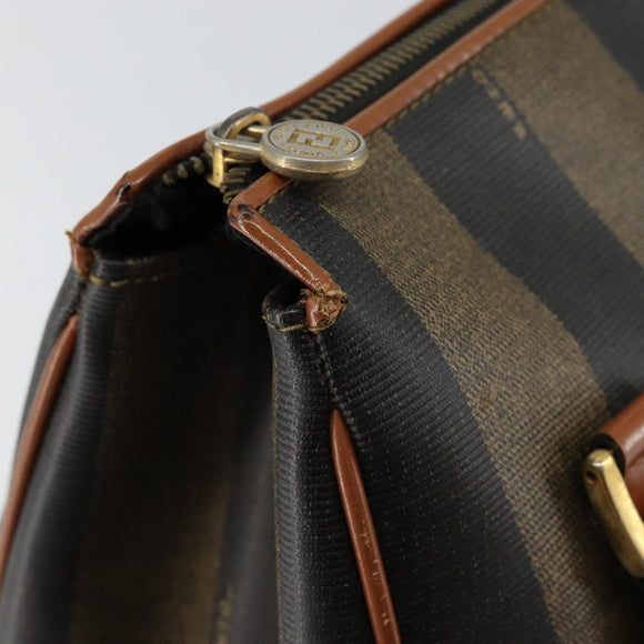 FENDI Pecan Canvas Hand Bag PVC Brown Gold Auth ep11310