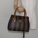 FENDI Pecan Canvas Hand Bag PVC Brown Gold Auth ep11310-23