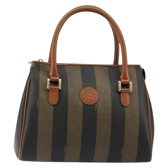 FENDI Pecan Canvas Hand Bag PVC Brown Gold Auth ep11310