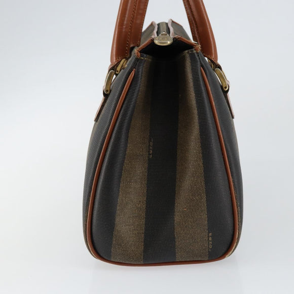 FENDI Pecan Canvas Hand Bag PVC Brown Gold Auth ep11310