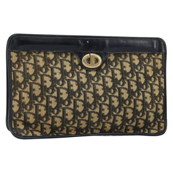 Christian Dior Trotter Canvas Clutch Bag Navy Gold Auth ep11315