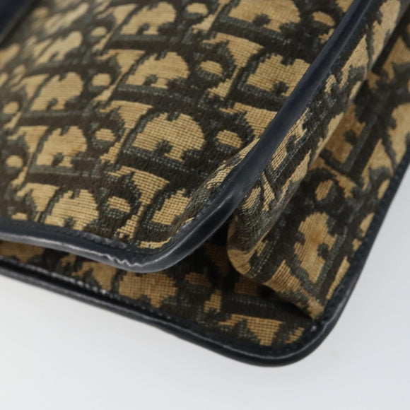 Christian Dior Trotter Canvas Clutch Bag Navy Gold Auth ep11315