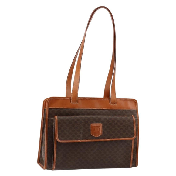 CELINE Macadam Canvas Tote Bag PVC Leather Brown Gold Auth ep11322