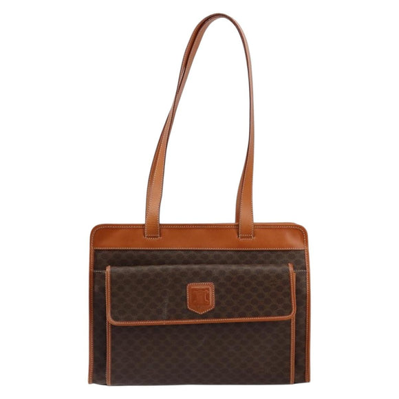 CELINE Macadam Canvas Tote Bag PVC Leather Brown Gold Auth ep11322