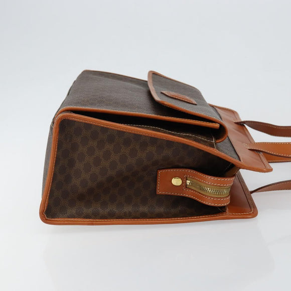 CELINE Macadam Canvas Tote Bag PVC Leather Brown Gold Auth ep11322