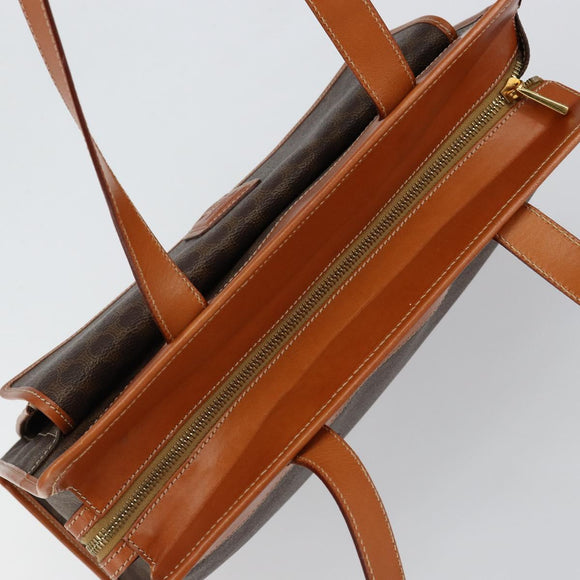 CELINE Macadam Canvas Tote Bag PVC Leather Brown Gold Auth ep11322