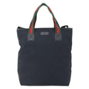 GUCCI GG Canvas Web Sherry Line Tote Bag 2way Black Silver 256099 Auth ep11333-13