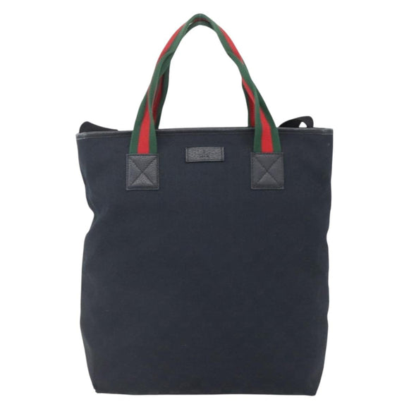 GUCCI GG Canvas Web Sherry Line Tote Bag 2way Black Silver 256099 Auth ep11333