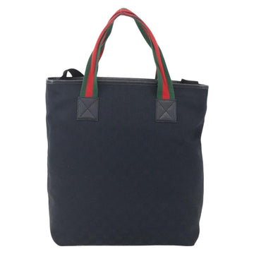 GUCCI GG Canvas Web Sherry Line Tote Bag 2way Black Silver 256099 Auth ep11333 - 0