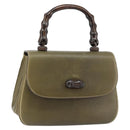 GUCCI Bamboo Hand Bag Leather Khaki Gold Auth ep11339-1