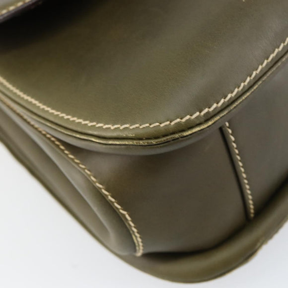 GUCCI Bamboo Hand Bag Leather Khaki Gold Auth ep11339