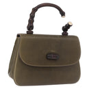 GUCCI Bamboo Hand Bag Leather Khaki Gold Auth ep11339-1