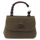 GUCCI Bamboo Hand Bag Leather Khaki Gold Auth ep11339-13