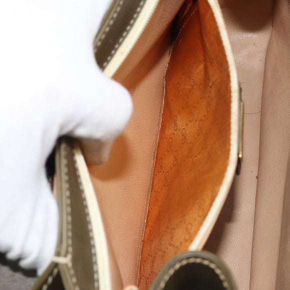 GUCCI Bamboo Hand Bag Leather Khaki Gold Auth ep11339