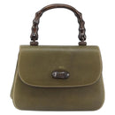 GUCCI Bamboo Hand Bag Leather Khaki Gold Auth ep11339-13