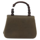 GUCCI Bamboo Hand Bag Leather Khaki Gold Auth ep11339-2