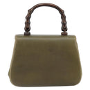 GUCCI Bamboo Hand Bag Leather Khaki Gold Auth ep11339-2