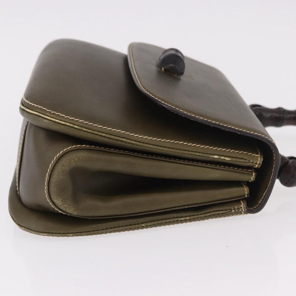 GUCCI Bamboo Hand Bag Leather Khaki Gold Auth ep11339