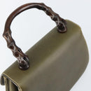 GUCCI Bamboo Hand Bag Leather Khaki Gold Auth ep11339-6