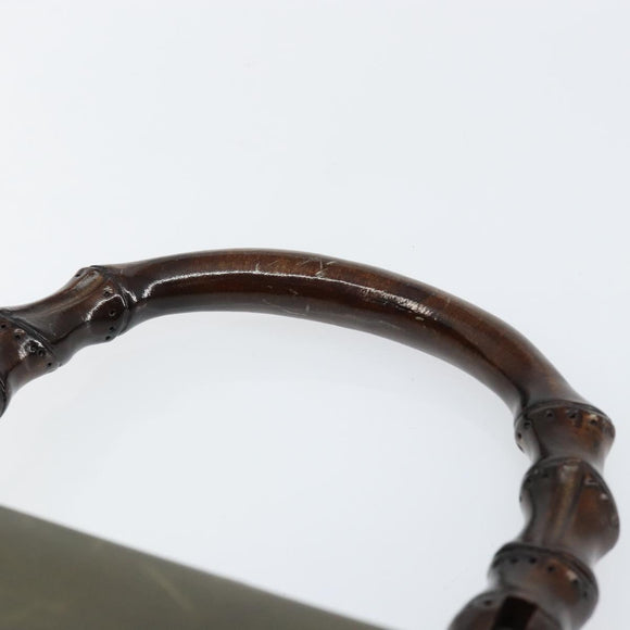 GUCCI Bamboo Hand Bag Leather Khaki Gold Auth ep11339