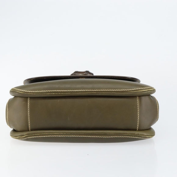 GUCCI Bamboo Hand Bag Leather Khaki Gold Auth ep11339