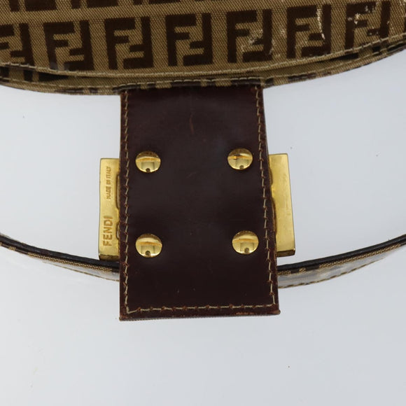 FENDI Zucchino Canvas Mamma Baguette Shoulder Bag Beige Gold Auth ep11341