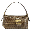 FENDI Zucchino Canvas Mamma Baguette Shoulder Bag Beige Gold Auth ep11341-1
