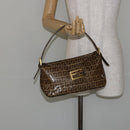 FENDI Zucchino Canvas Mamma Baguette Shoulder Bag Beige Gold Auth ep11341-24