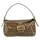FENDI Zucchino Canvas Mamma Baguette Shoulder Bag Beige Gold Auth ep11341-13