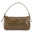 FENDI Zucchino Canvas Mamma Baguette Shoulder Bag Beige Gold Auth ep11341-2