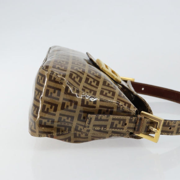 FENDI Zucchino Canvas Mamma Baguette Shoulder Bag Beige Gold Auth ep11341