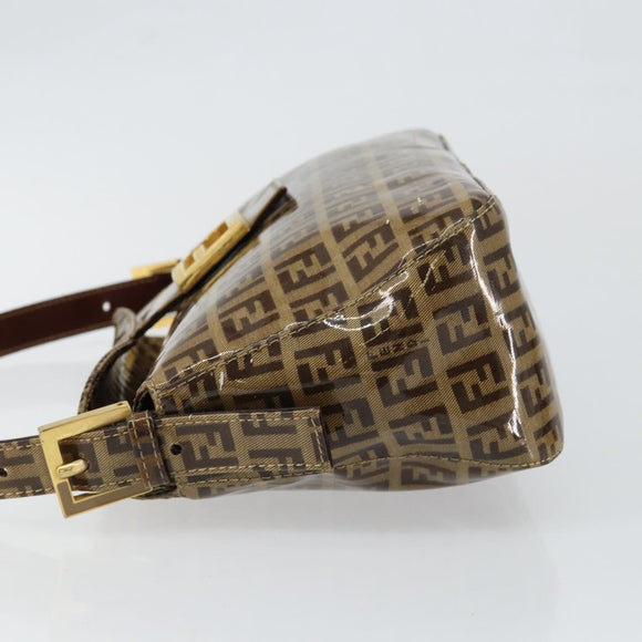 FENDI Zucchino Canvas Mamma Baguette Shoulder Bag Beige Gold Auth ep11341