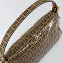 FENDI Zucchino Canvas Mamma Baguette Shoulder Bag Beige Gold Auth ep11341-6