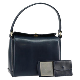 GUCCI Shoulder Bag Leather Navy Gold Auth ep11344