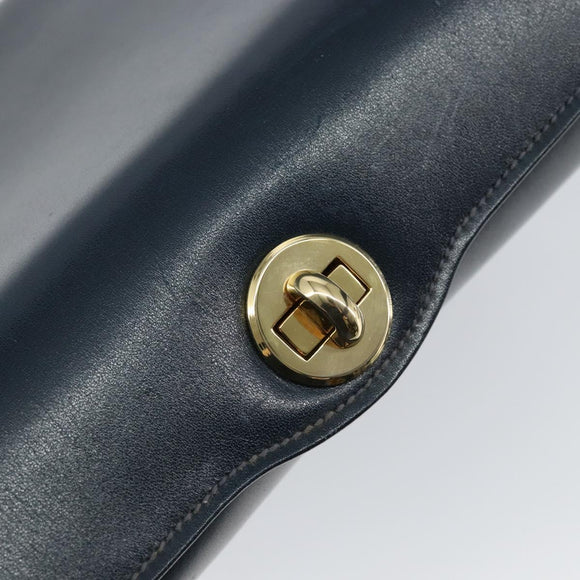 GUCCI Shoulder Bag Leather Navy Gold Auth ep11344