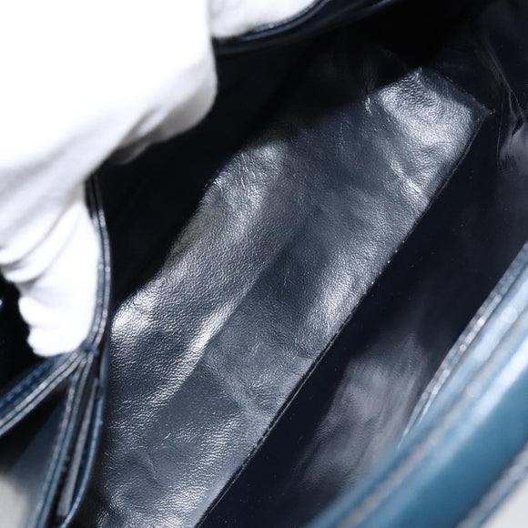 GUCCI Shoulder Bag Leather Navy Gold Auth ep11344