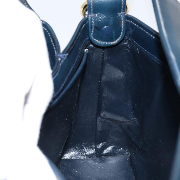 GUCCI Shoulder Bag Leather Navy Gold Auth ep11344